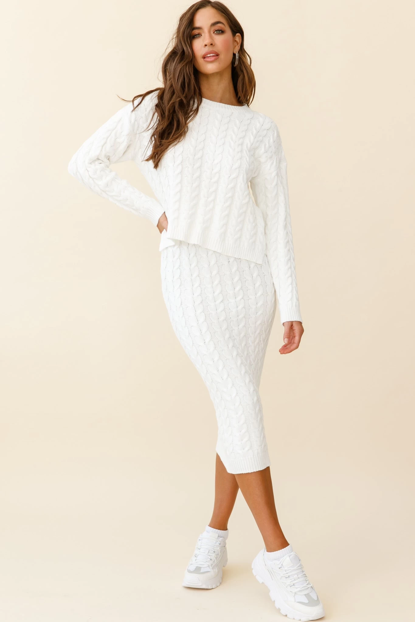 Cozy Up Cable Knit Midi Skirt White - Image 2