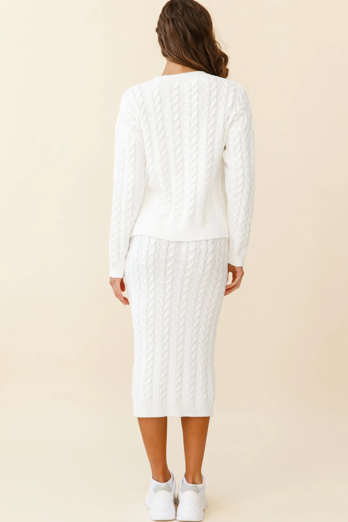 Cozy Up Cable Knit Midi Skirt White - Image 3