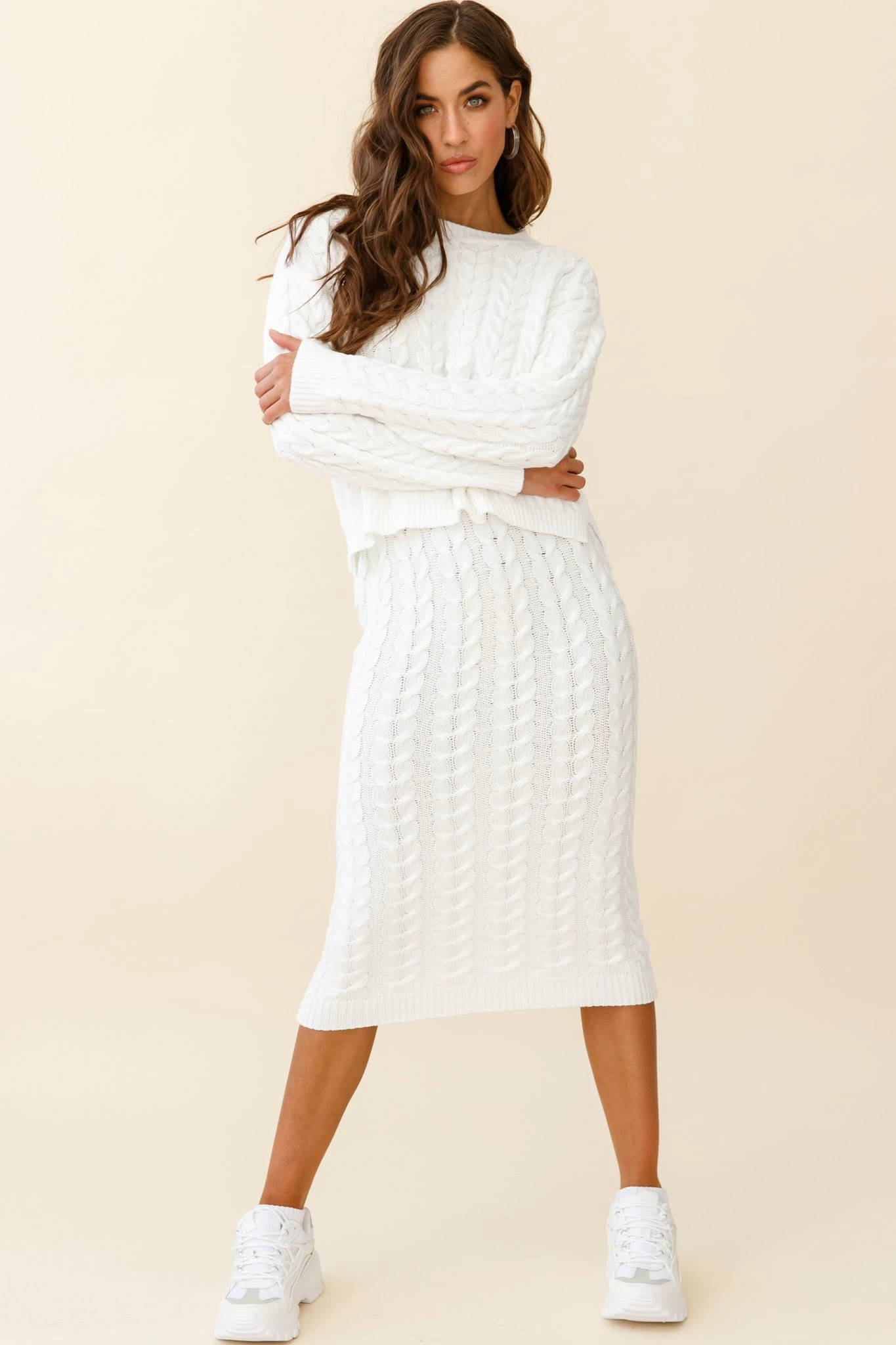 Cozy Up Cable Knit Midi Skirt White - Image 5
