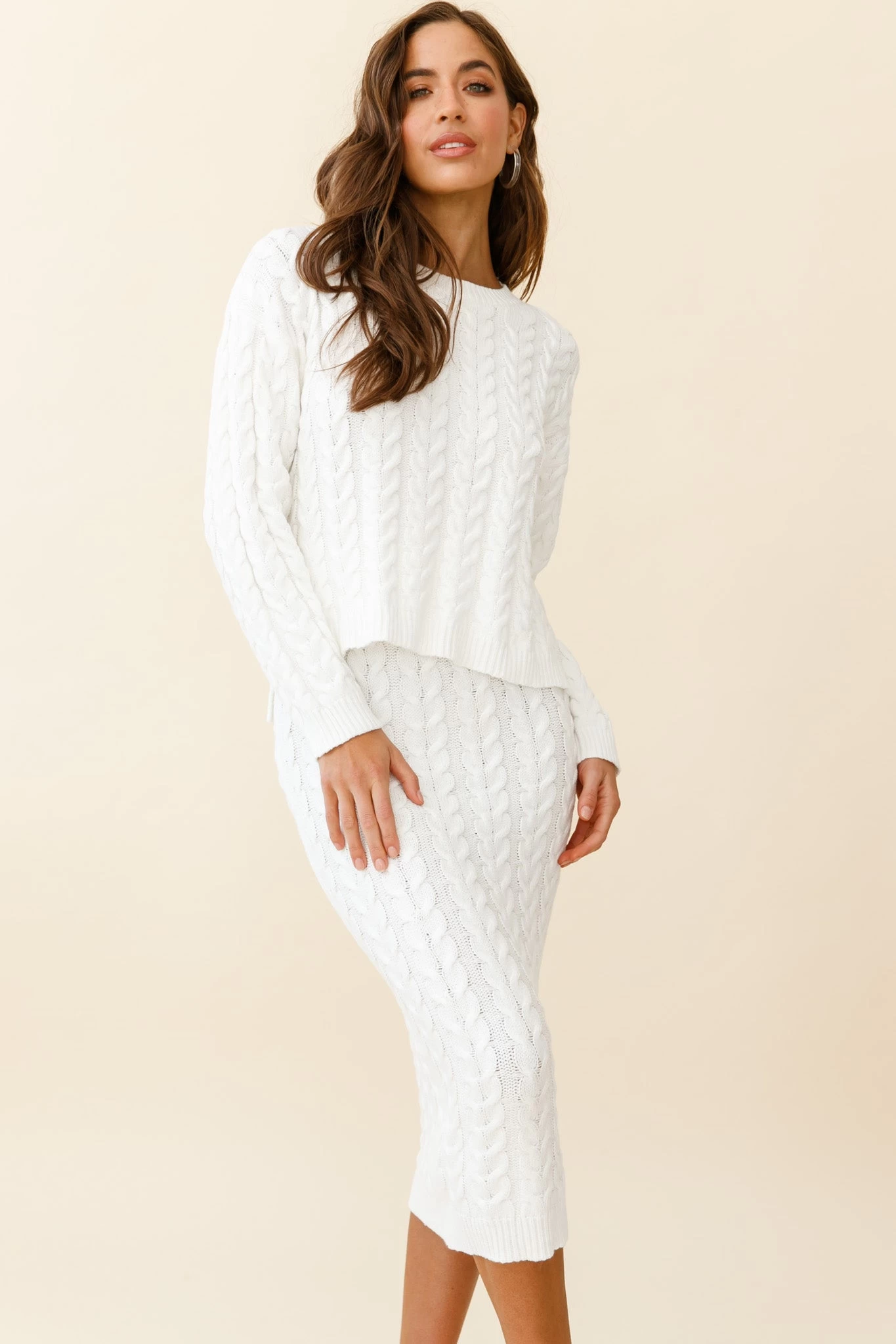 Cozy Up Cable Knit Midi Skirt White - Image 6