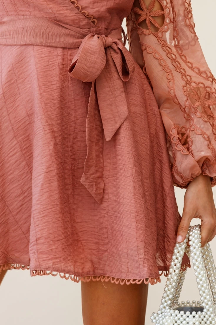 Dali Embroidered Chiffon Balloon Sleeve Dress Rose - Image 6