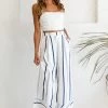 Hermosa Wide Leg Pocket Pants Stripe Print Navy