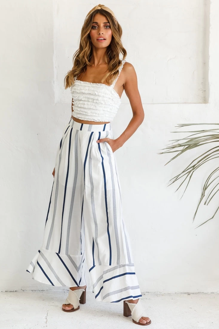 Hermosa Wide Leg Pocket Pants Stripe Print Navy - Image 6