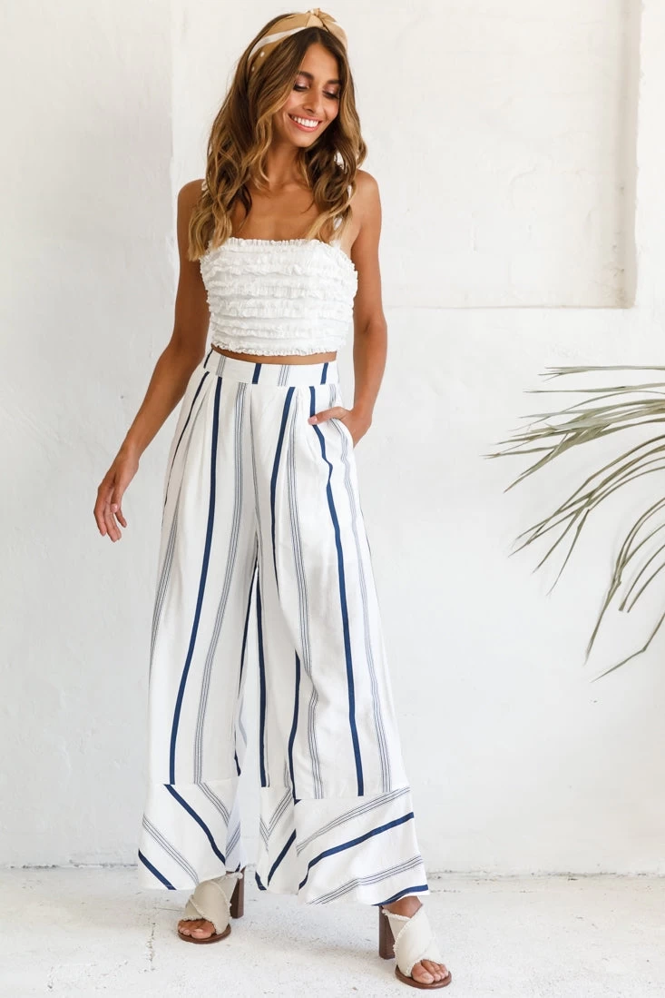 Hermosa Wide Leg Pocket Pants Stripe Print Navy - Image 3