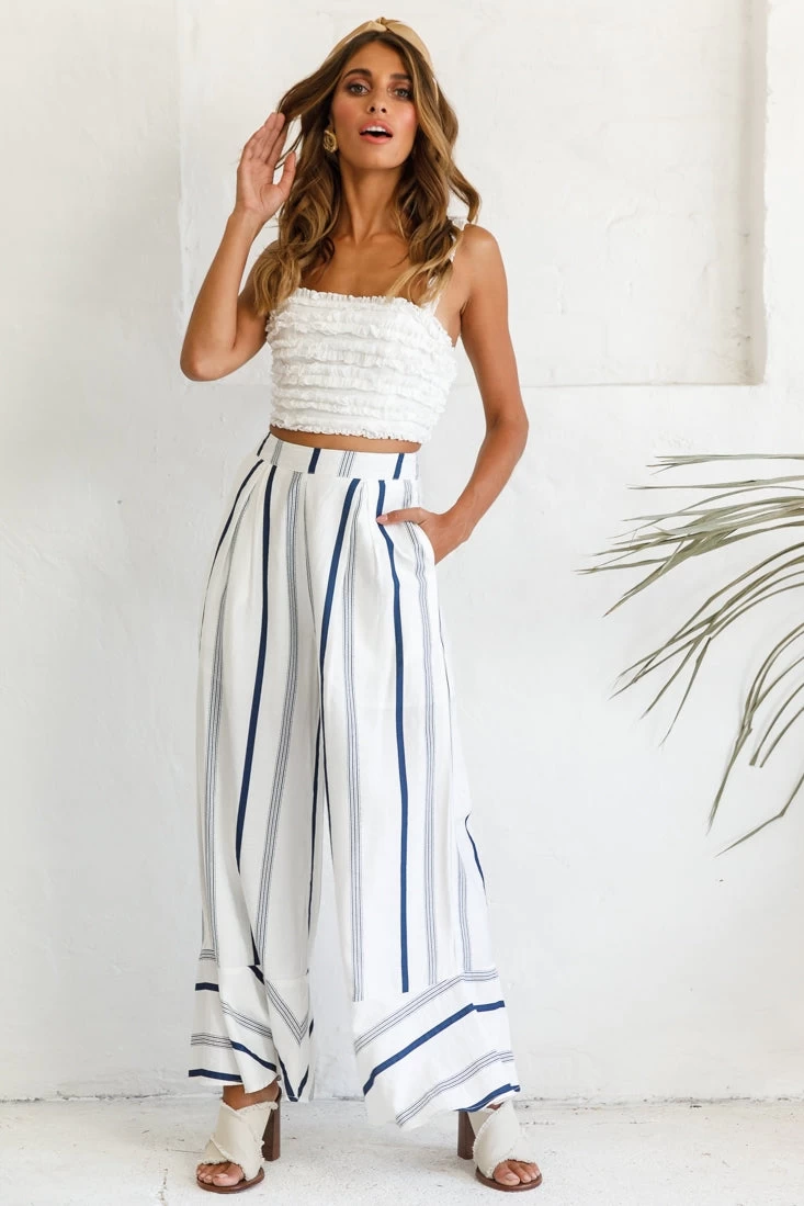 Hermosa Wide Leg Pocket Pants Stripe Print Navy - Image 2