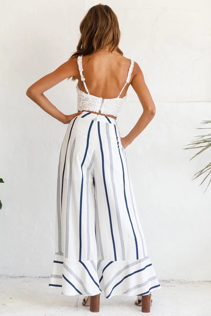 Hermosa Wide Leg Pocket Pants Stripe Print Navy - Image 4