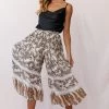 Gemini Accordion Pleat Wide Leg Pants Brown Leopard