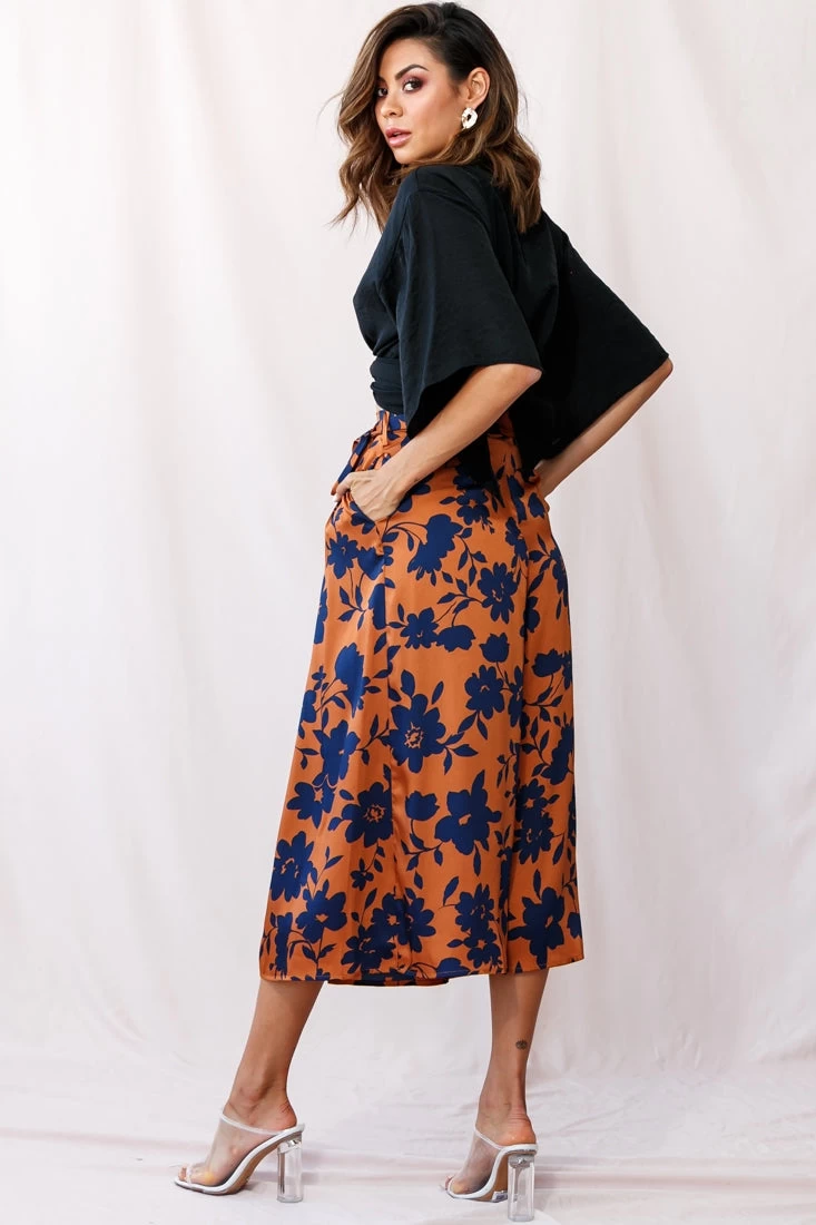 Danika Front Split Midi Culotte Pants Copper/Navy - Image 3