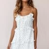 Maria Frill Trim Polka Dot Dress White