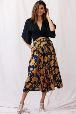 Danika Front Split Midi Culotte Pants Navy/Mustard