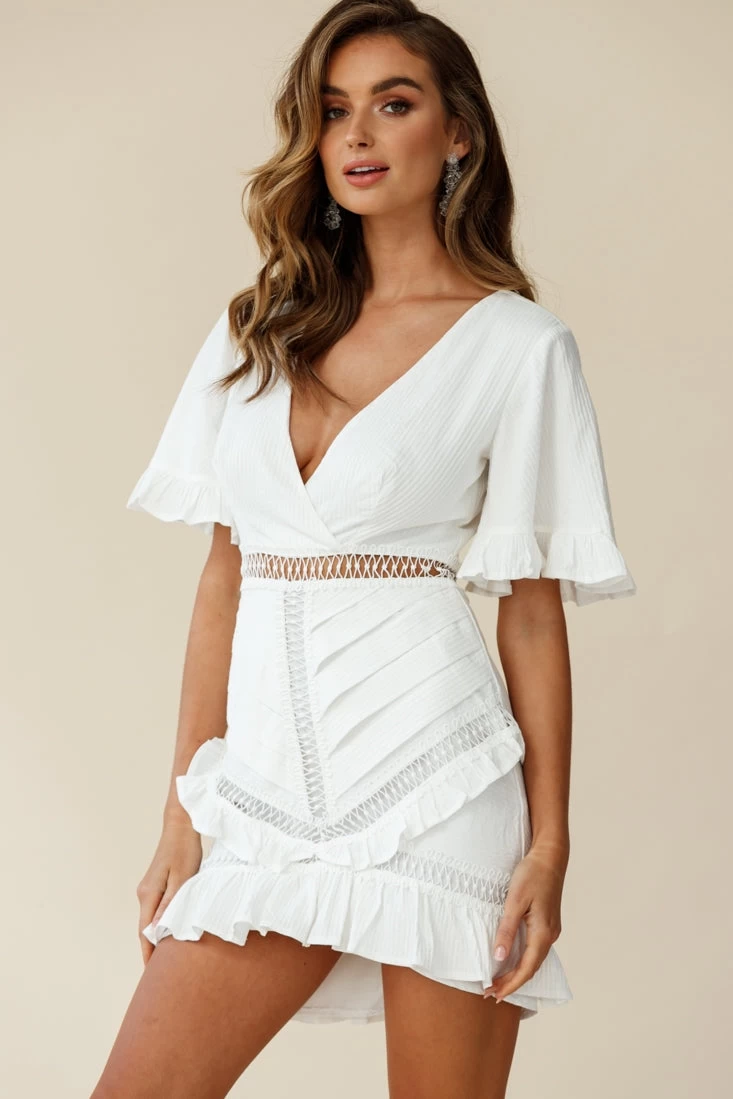 Walk This Way Pintuck Angel Sleeve Dress White - Image 5